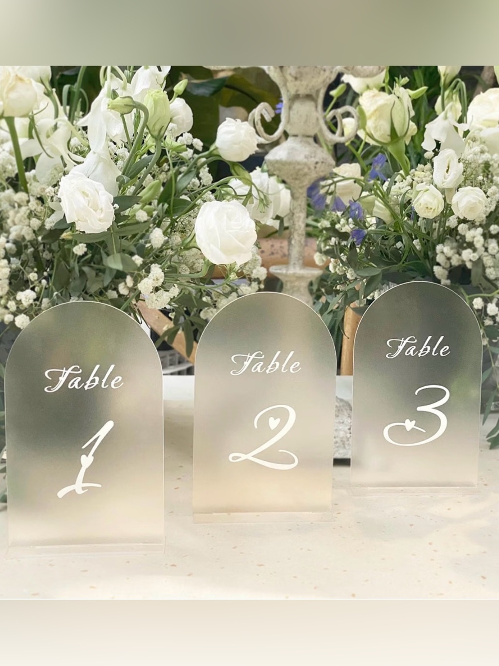 Table Numbers with Stands, 1-20 Frosted Wedding Table Numbers, White numbers